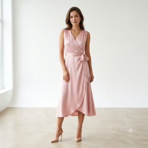 Women's pastel pink satin wrap dress by Lumora
