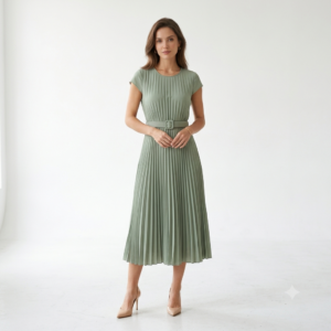Women's sage green pleated midi dress by Lumora