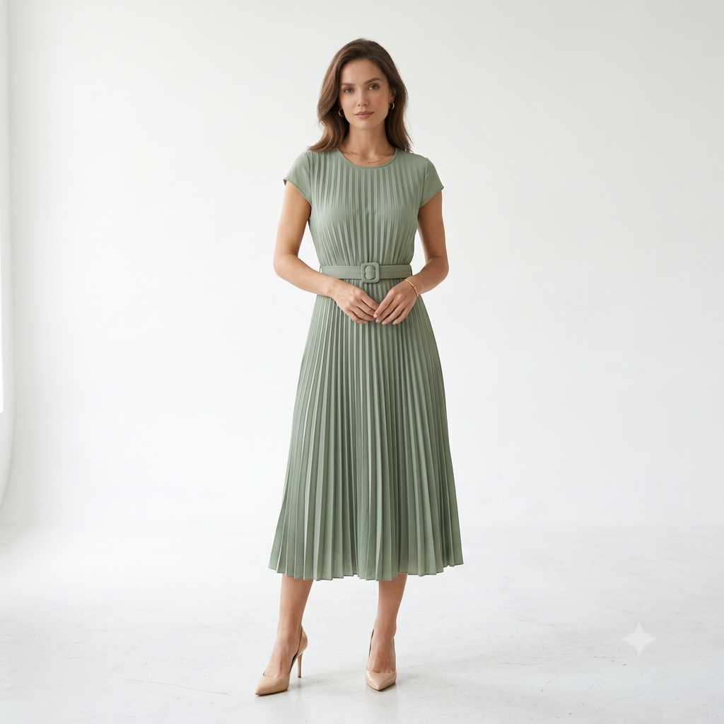 Women's sage green pleated midi dress by Lumora Women's sage green pleated midi dress by Lumora