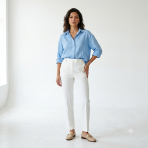 Women's sky blue oversized linen shirt by Lumora